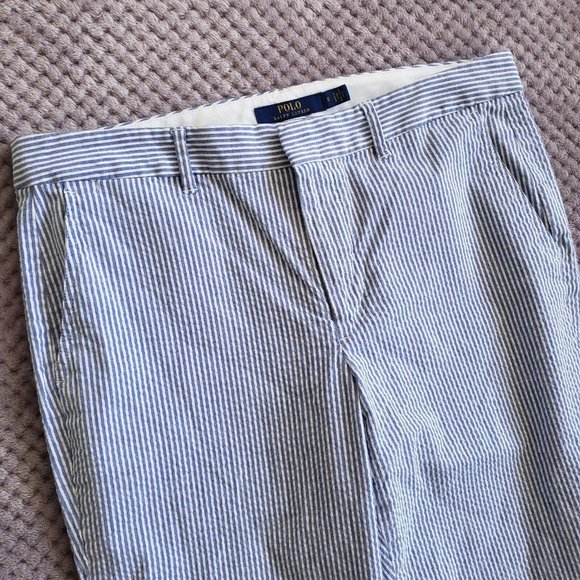 Polo Ralph Lauren Pants Womens 8 Straight Leg Blue and White Pinstripe Trousers - Picture 2 of 7